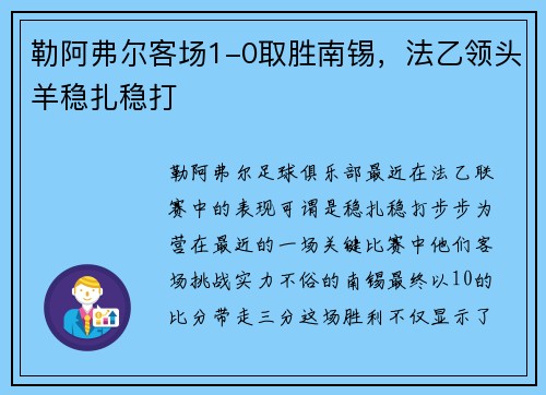 勒阿弗尔客场1-0取胜南锡，法乙领头羊稳扎稳打